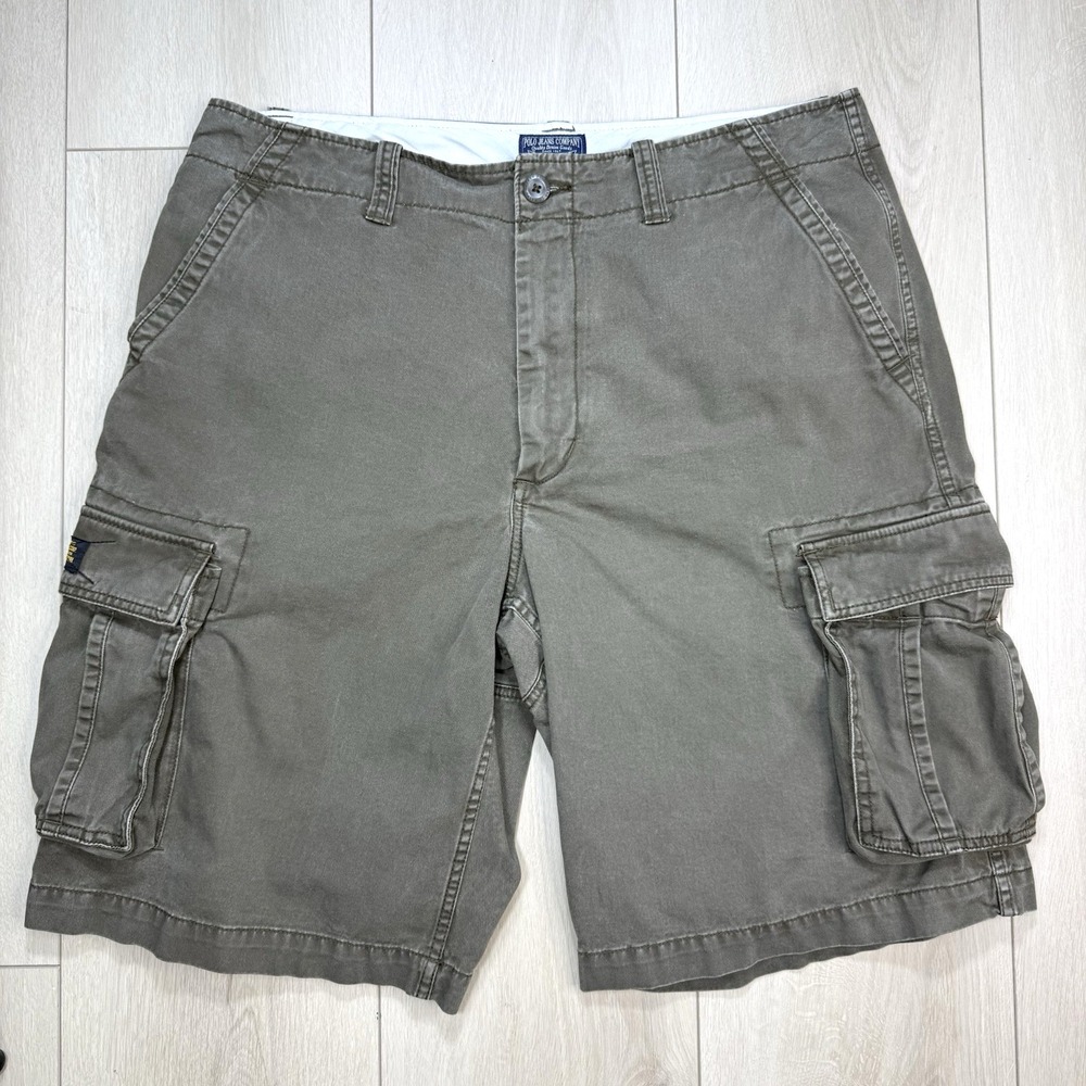 VTG Y2K Polo Jeans Co Ralph Lauren Olive Brown‎ Cargo Shorts Men's 36 Military